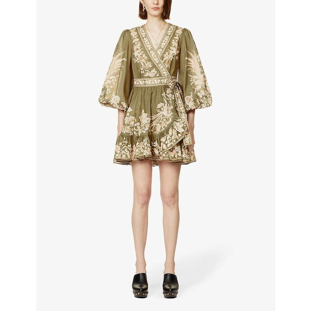 NWOT ZIMMERMANN Anneke Floral-Pattern Cotton Mini Wrap-Dress Sz 3 (US 10) - Picture 3 of 10